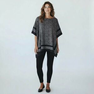 MICHAEL Michael Kors | Black/Gray Leopard Print Poncho Style Blouse S/M